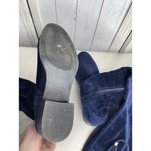 STEVE MADDEN Navy Blue Velvet Over The Knee Boots Block Heel Size 6 - Picture 5 of 6